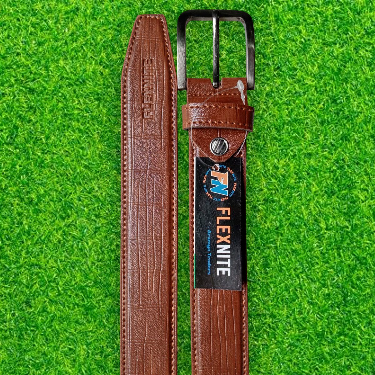 Wholesale men's belt with premium finish, double stitching, and metal pin buckle.